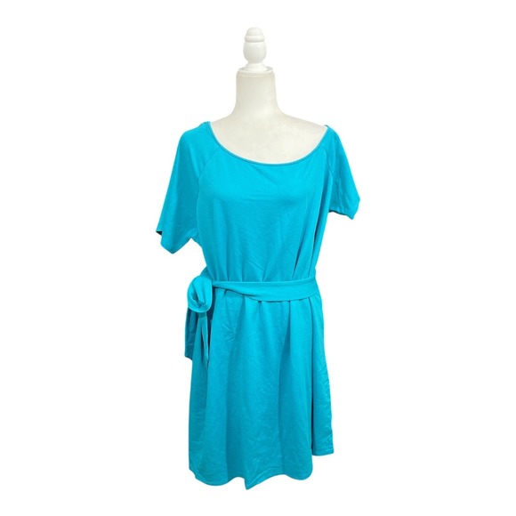 torrid Dresses & Skirts - Torrid Callie Tshirt Dress Plus Size 2X Off Shoulder Teal NWT Short Sleeve Belt